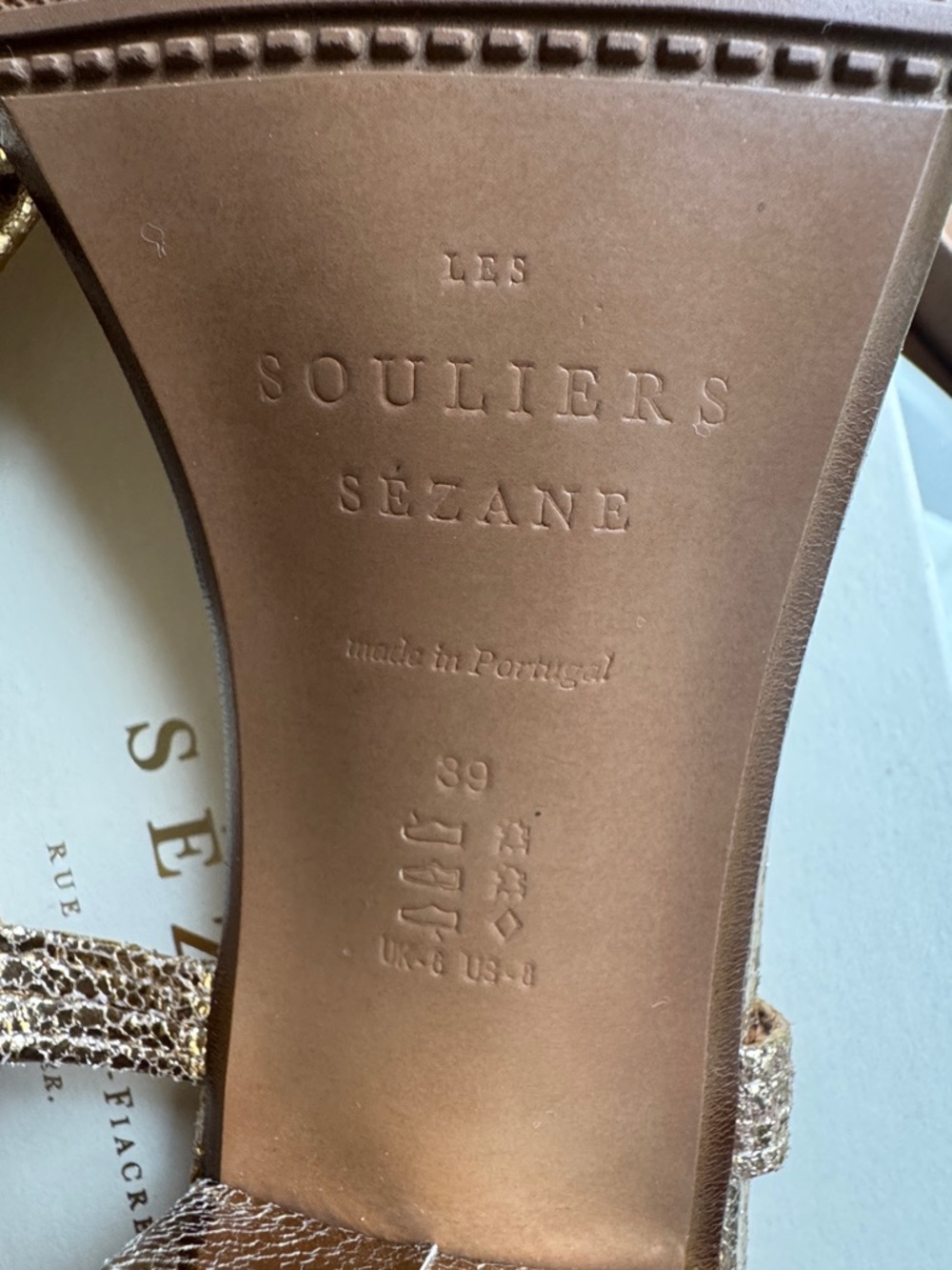 Sezane Gloria Gold Strap Block Heel Sandals - Picture 9 of 16